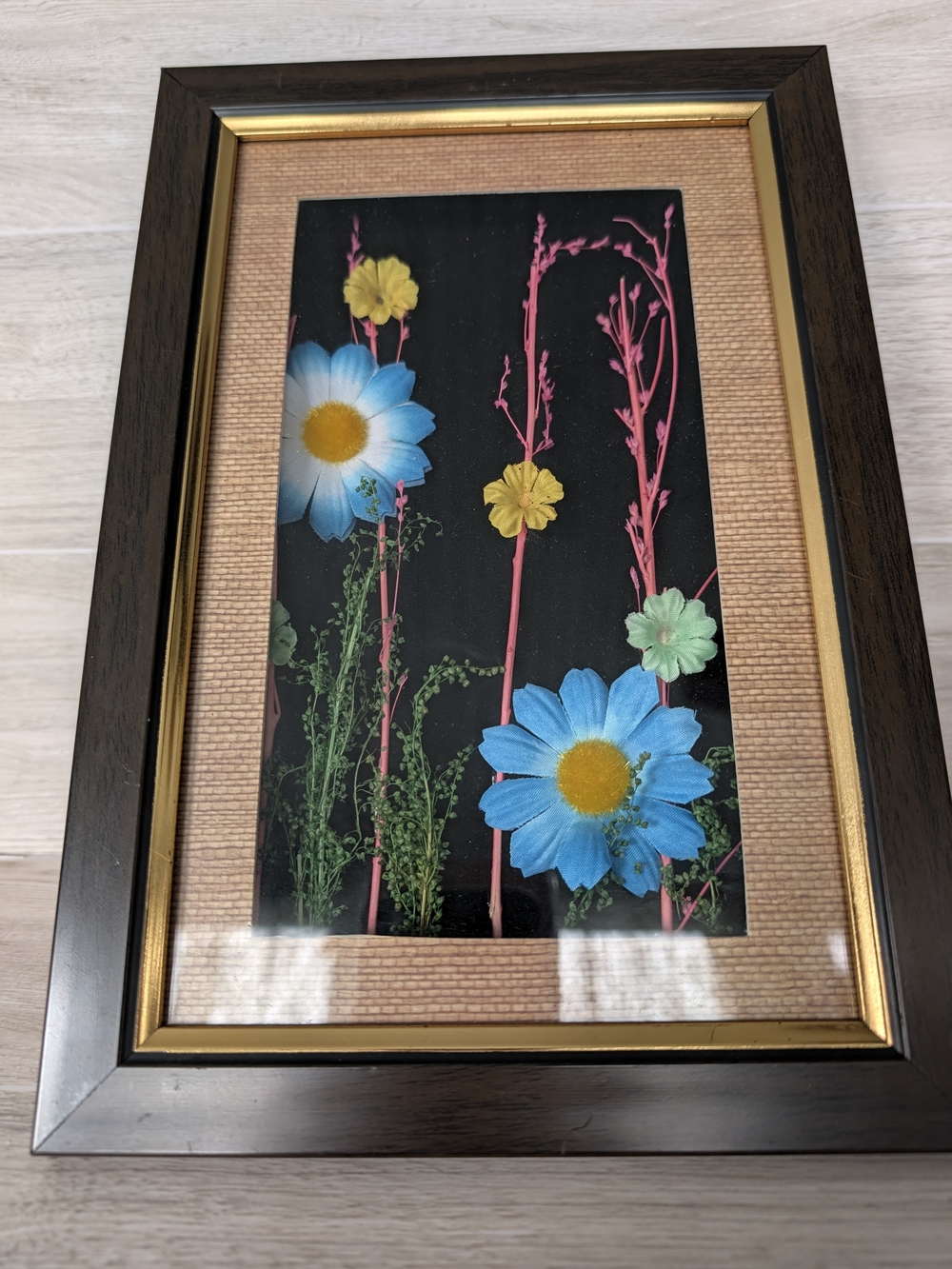 Pressed Floral Wall Art - Blue & Yellow Flowers Vintage